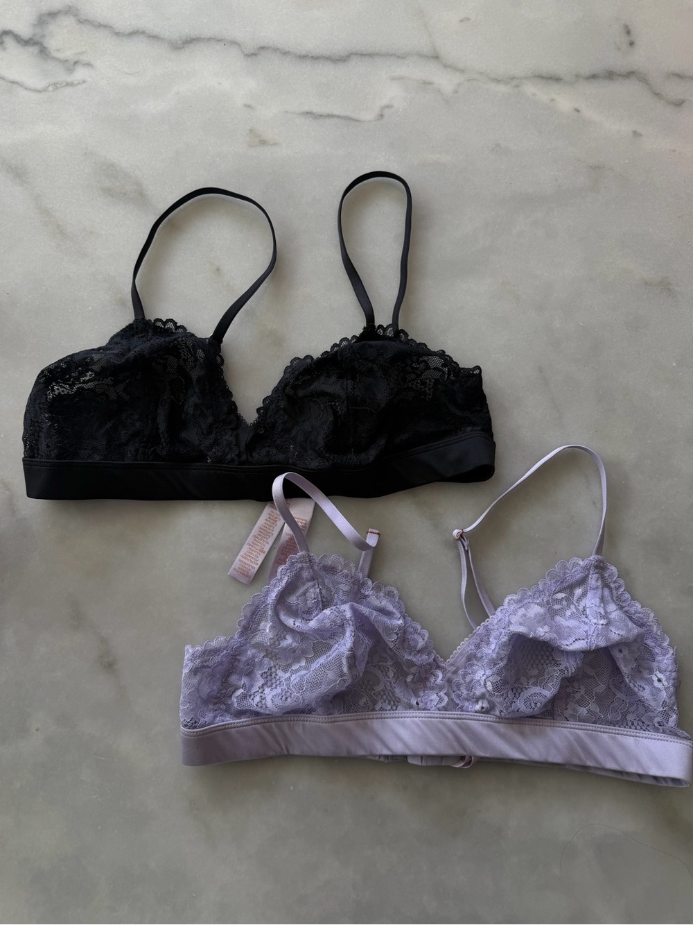 Savage X Fenty Lace Bralette Duo in Black and Lavender